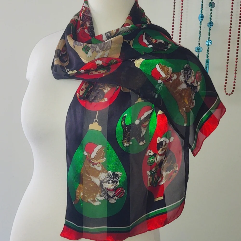 Christmas Kitten Satin Scarf